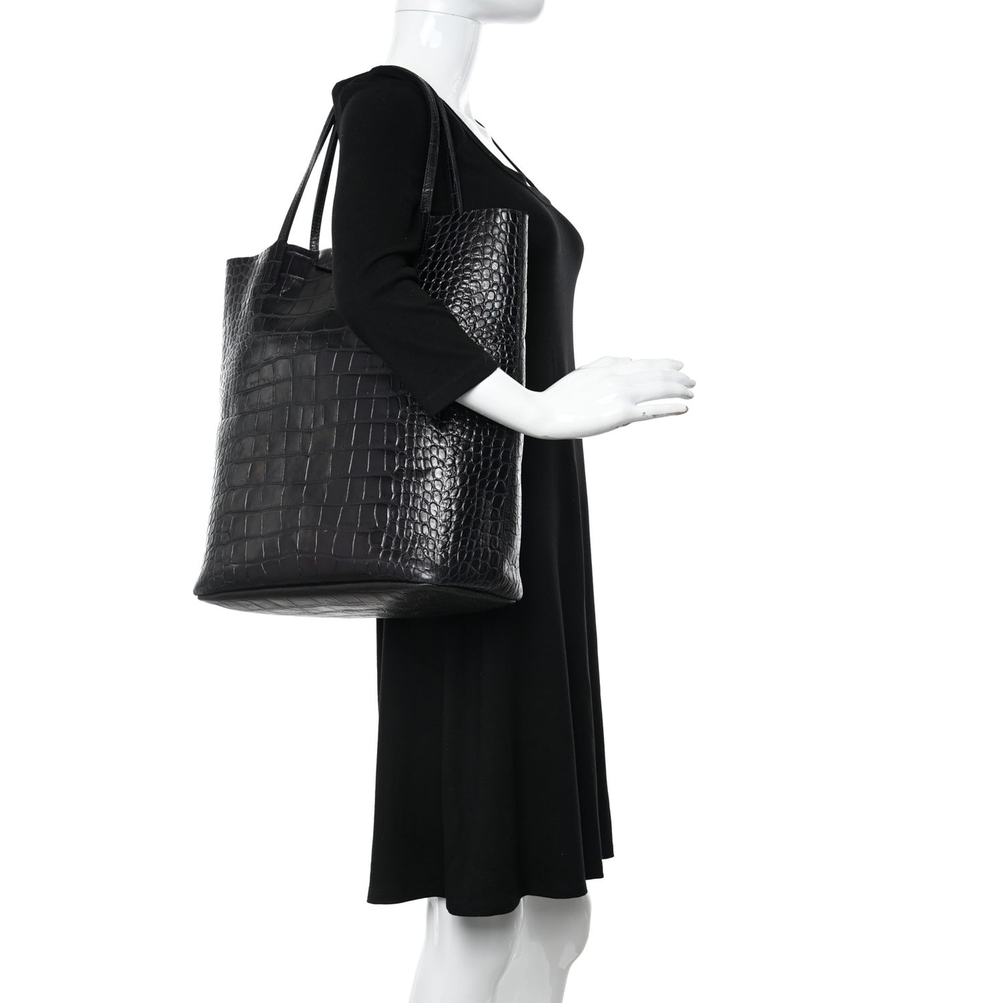 Calfskin Crocodile Embossed Medium Antigona Tote Black
