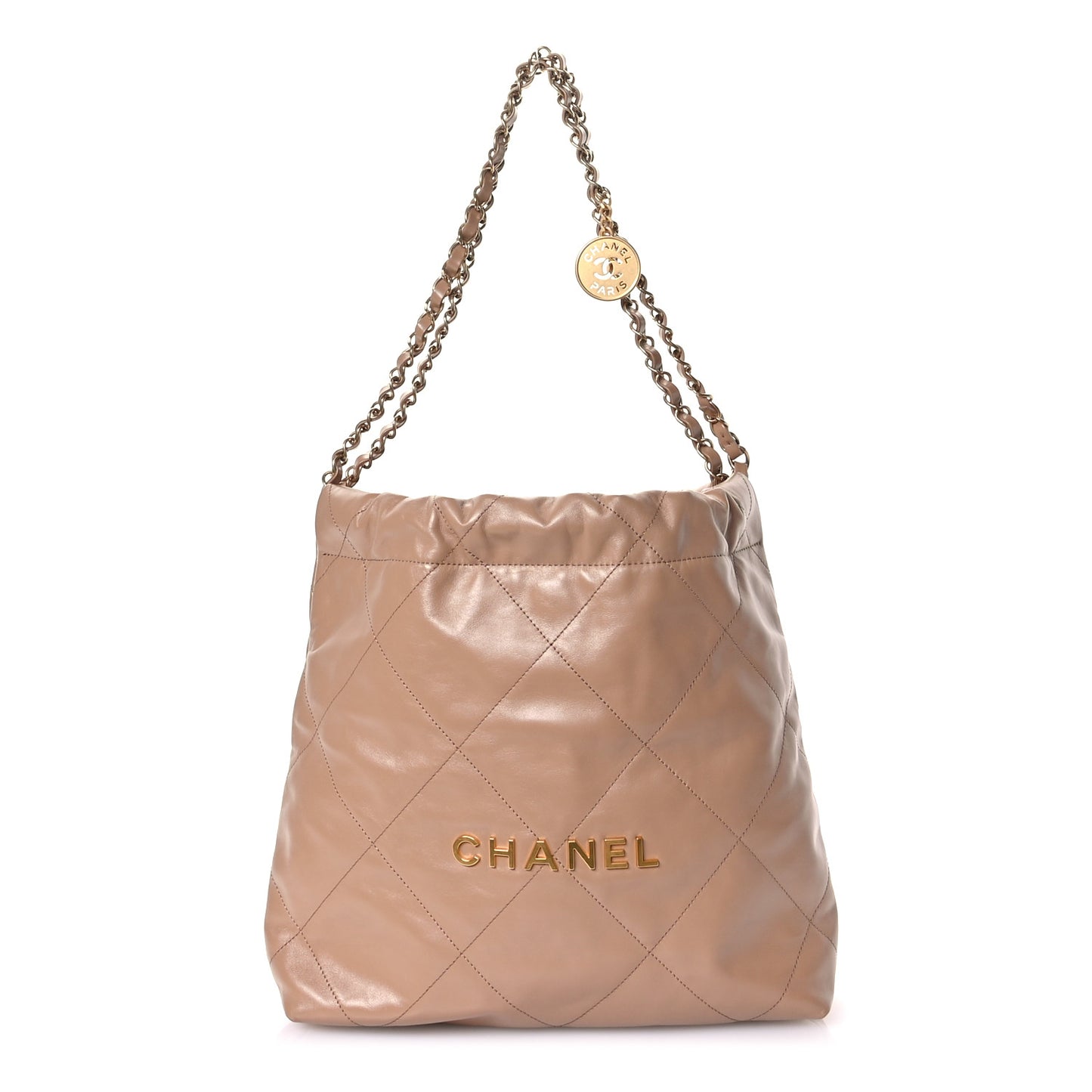 Shiny Calfskin Quilted Small Chanel 22 Beige
