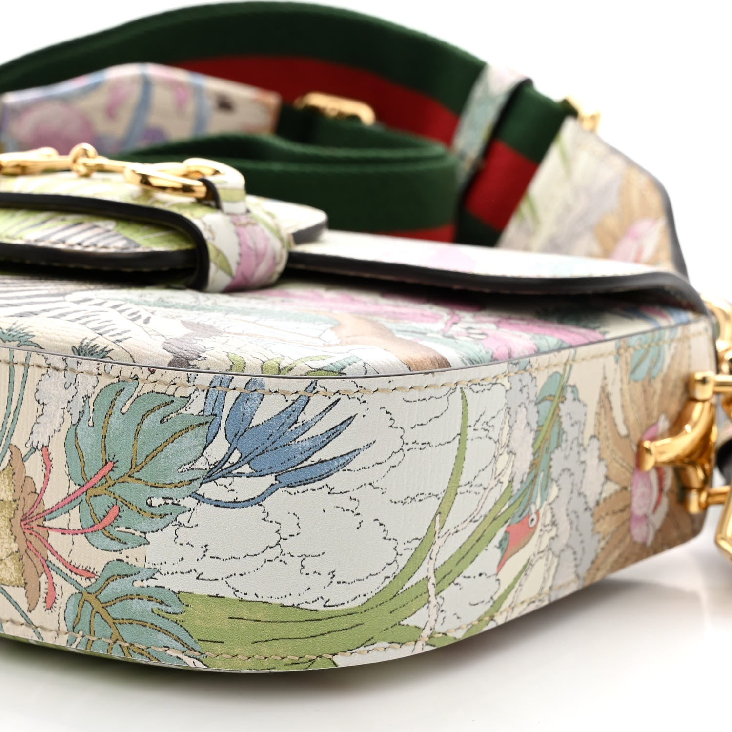 Gucci New Shangai Calfskin Tiger Savanah Web Mini Horsebit 1955 Shoulder Bag Chalky White Multicolor 10 of 10