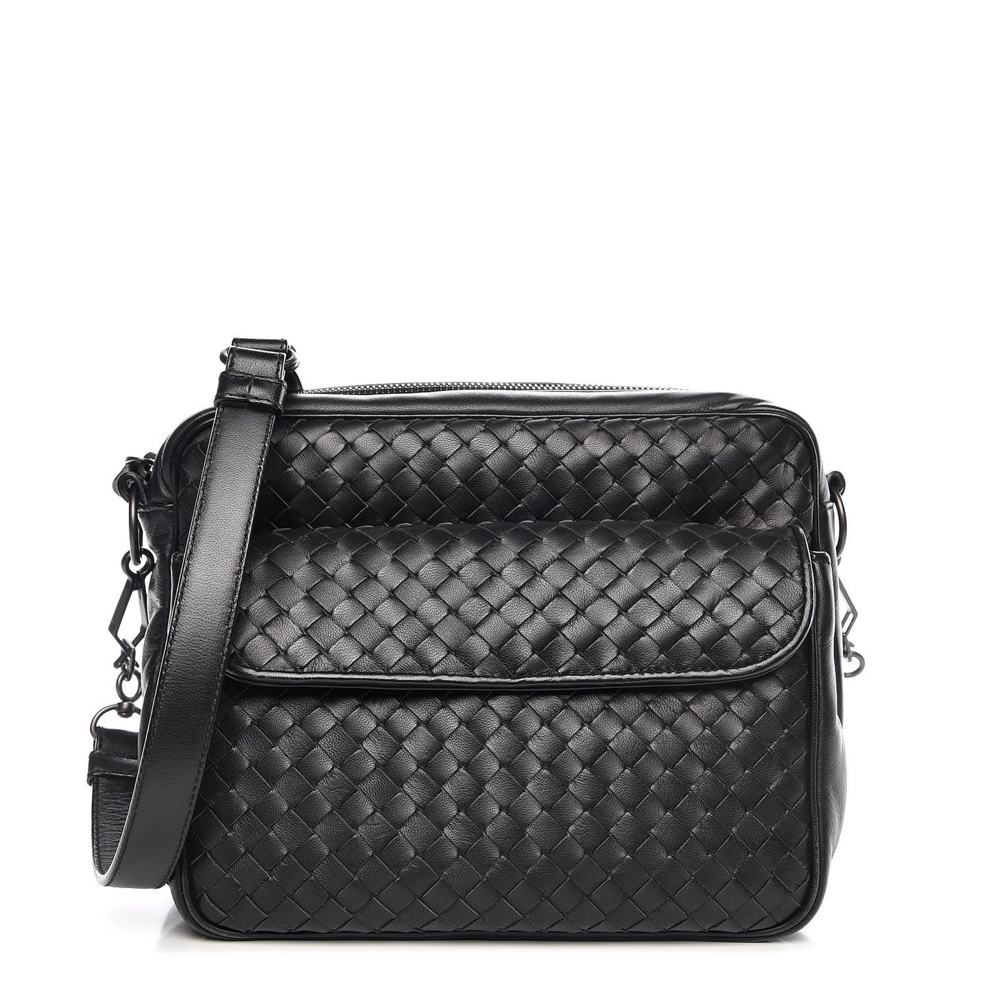 Nappa Intrecciato Crossbody Flap Bag Black
