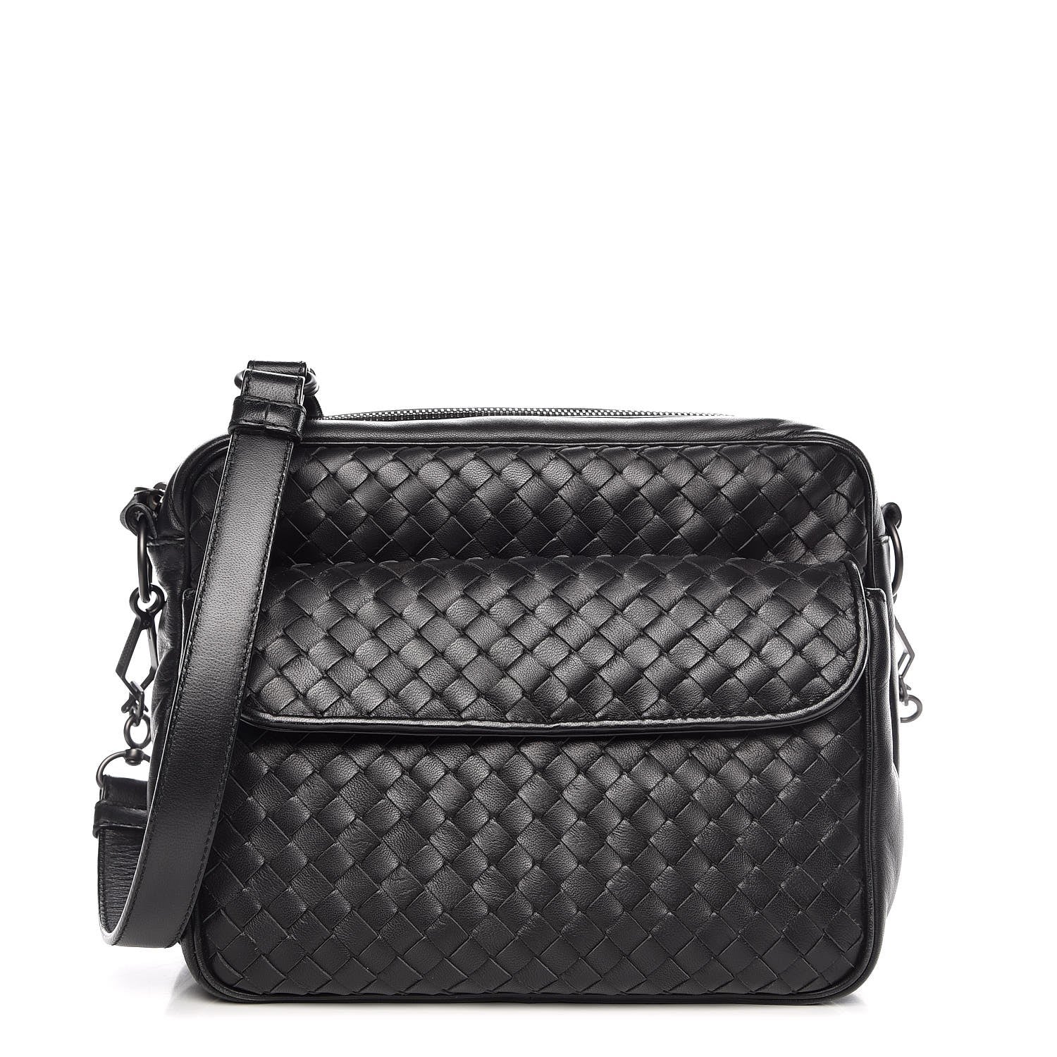 Bottega Veneta Nappa Intrecciato Crossbody Flap Bag Black 1 of 8