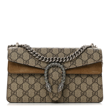 Gucci GG Supreme Monogram Suede Crystal Small Dionysus Shoulder Bag Beige Ebony Taupe 1 of 10