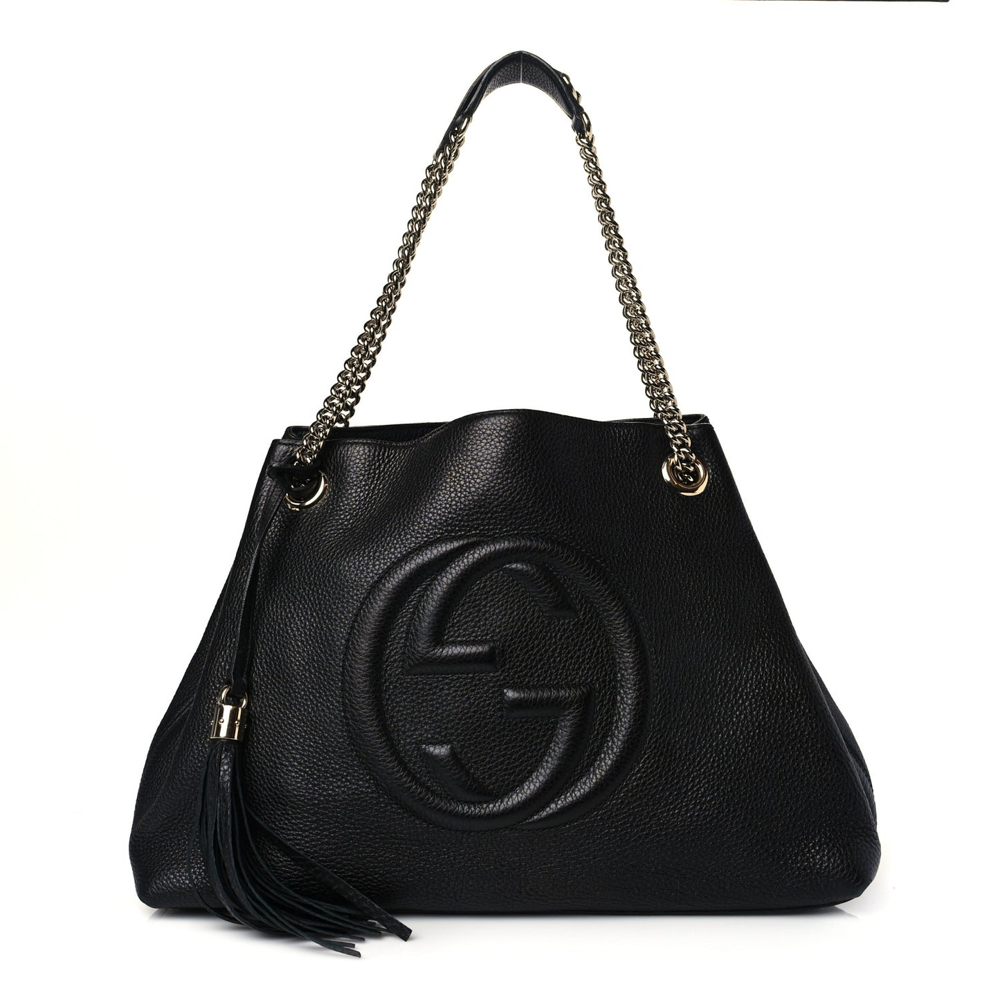 Pebbled Calfskin Medium Soho Chain Shoulder Bag Black