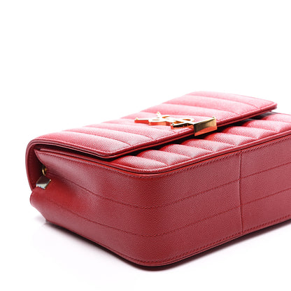 Saint Laurent Grain De Poudre Matelasse Monogram Medium Vicky Chain Bag Red 8 of 10