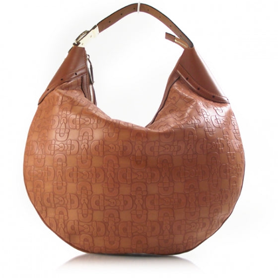 GGUCCI Calfskin Horsebit Embossed Glam Hobo Tan