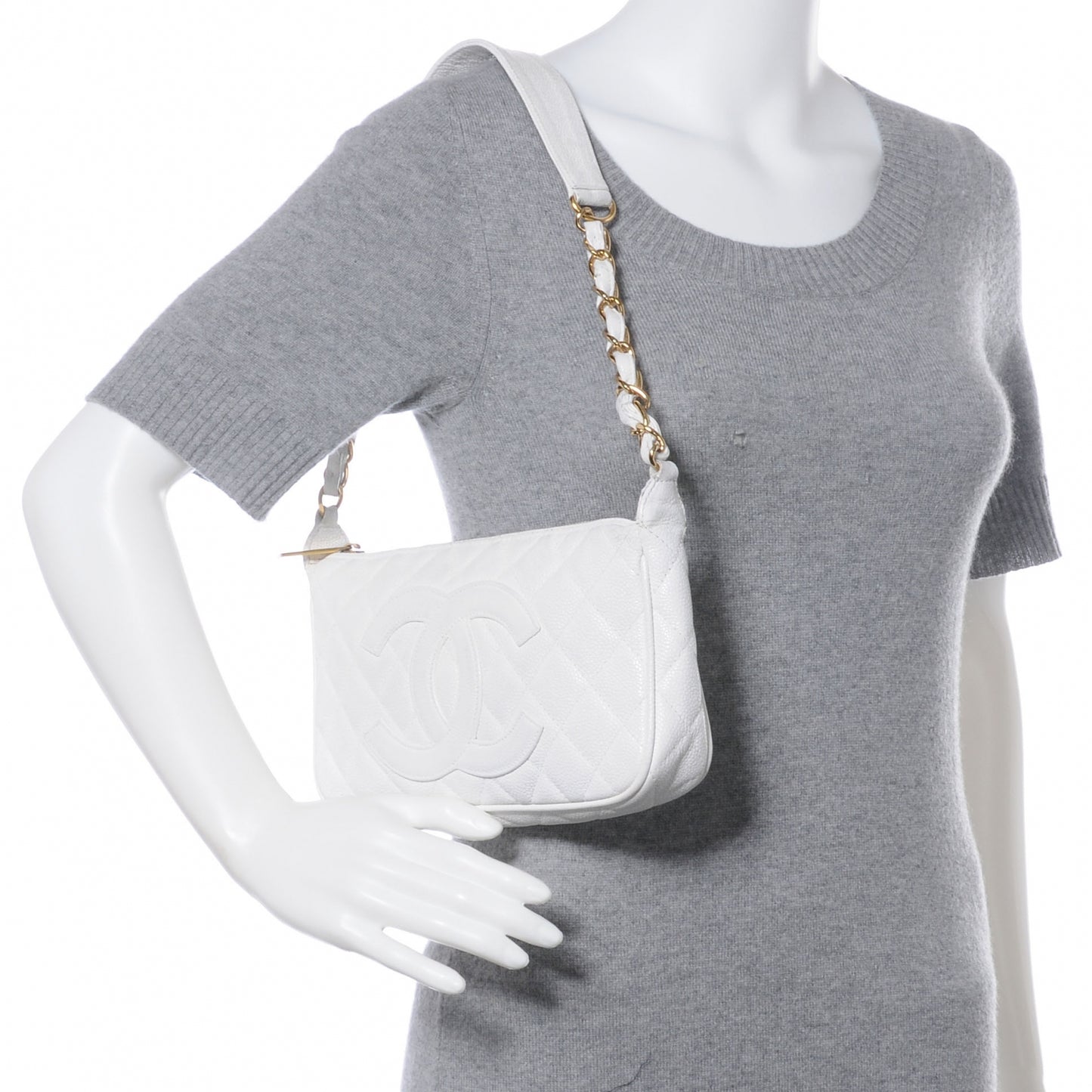 Caviar Quilted Small Pochette White
