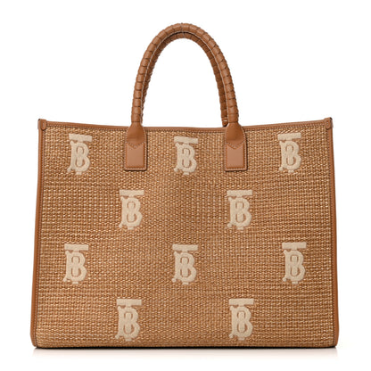 Burberry Raffia Calfskin Large Freya Tote Natural 1 of 16