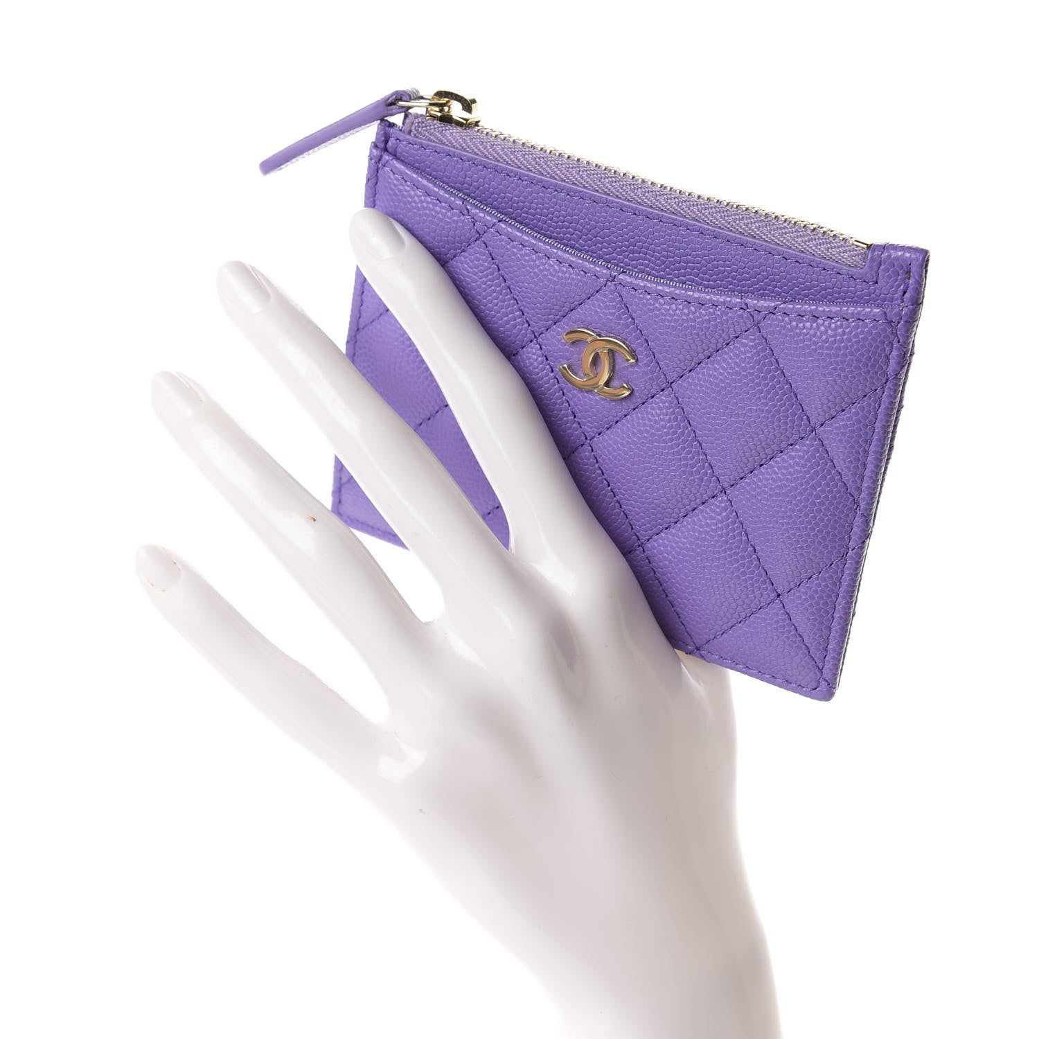 Chanel Caviar Quilted CC Zip Card Holder Purple 2 of 8