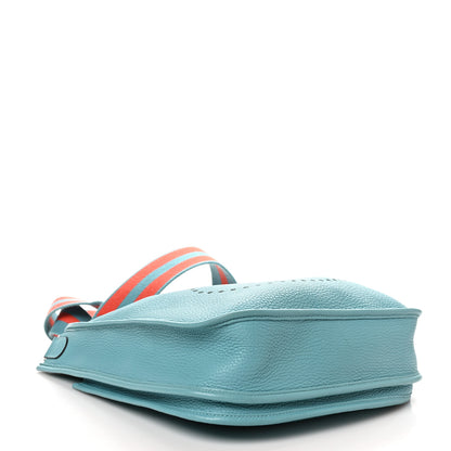 Hermes Taurillon Clemence Amazone Evelyne III PM Bleu Saint Cyr Orange Poppy 4 of 10