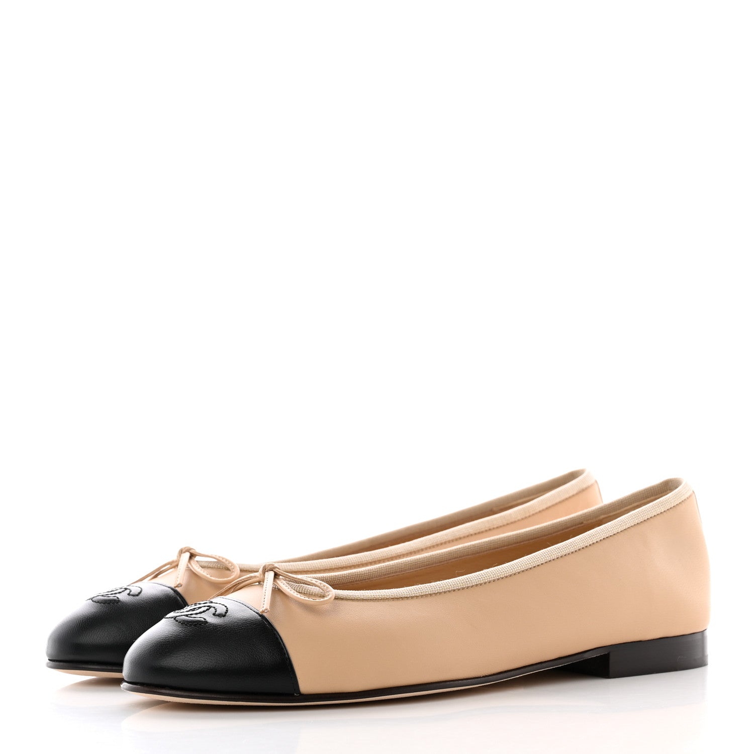 Chanel Lambskin Cap Toe Ballerina Flats 39.5 Beige Black 3 of 20