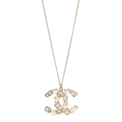 Chanel Crystal Pearl CC Pendant Necklace Gold 1 of 5