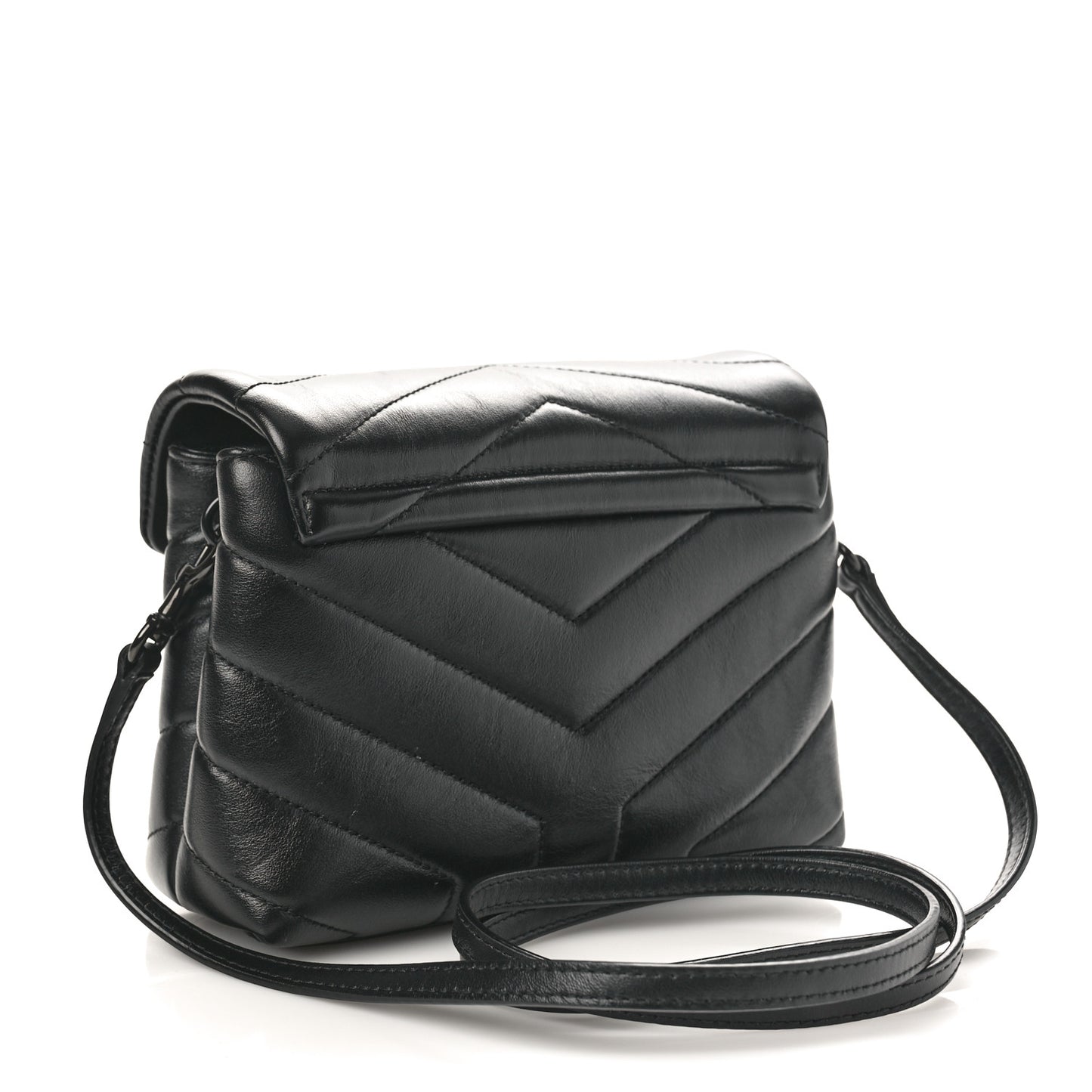 Calfskin Y Quilted Monogram Monochrome Toy Loulou Crossbody Bag Black