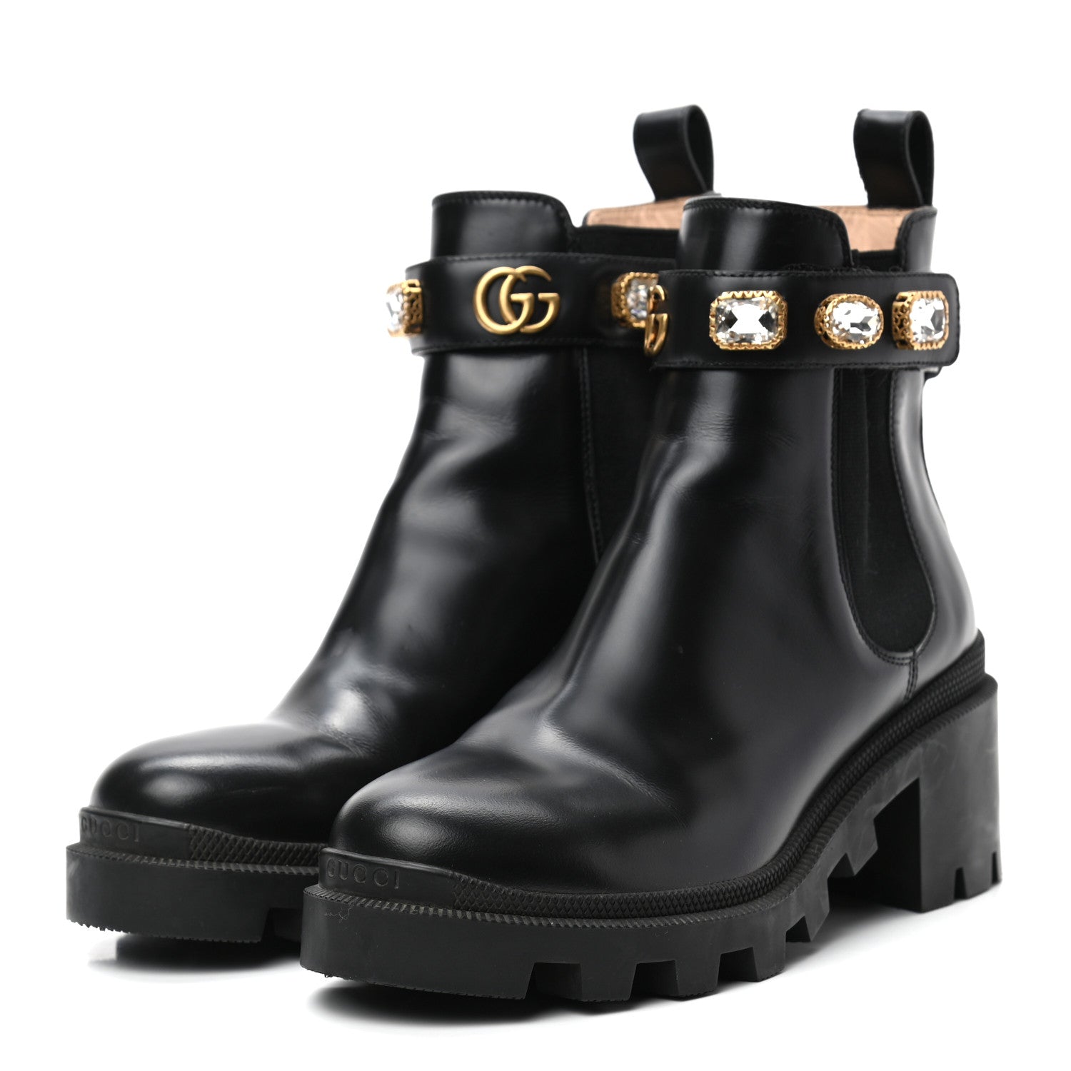 Gucci Calfskin Crystal GG Trip Chelsea Ankle Boots 37.5 Black 3 of 11