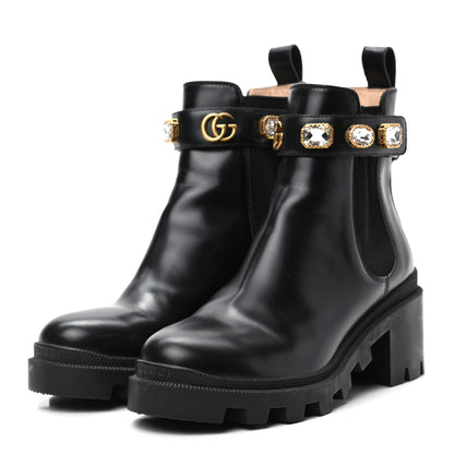 Gucci Calfskin Crystal GG Trip Chelsea Ankle Boots 37.5 Black 3 of 11