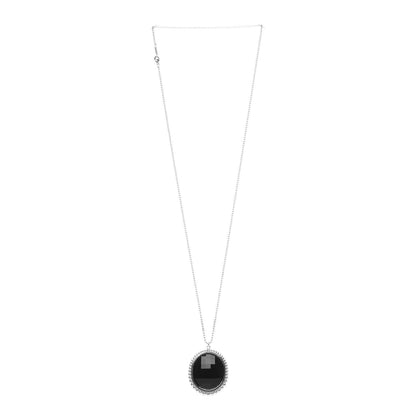 Tiffany Sterling Silver Onyx Ziegfeld Oval Pendant Necklace 7 of 12