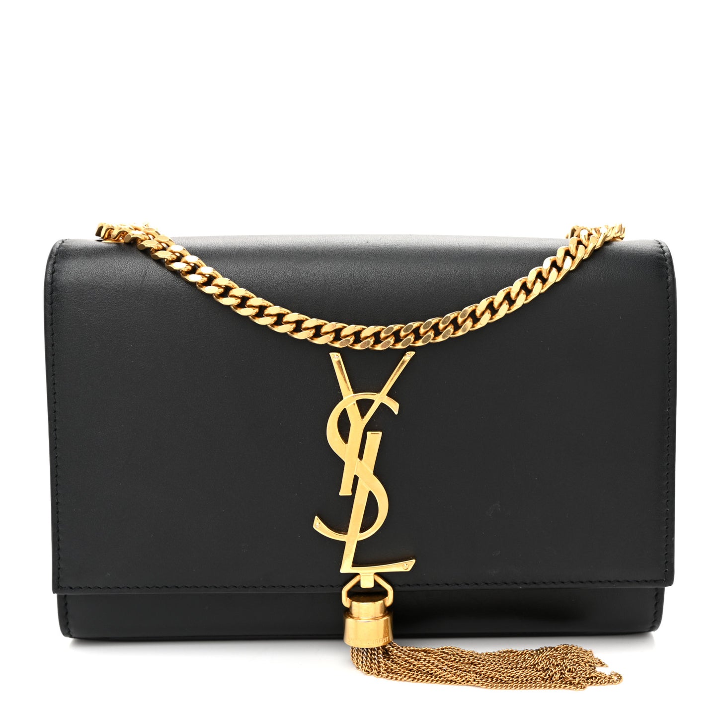 Smooth Calfskin Small Classic Monogram Kate Tassel Satchel Black