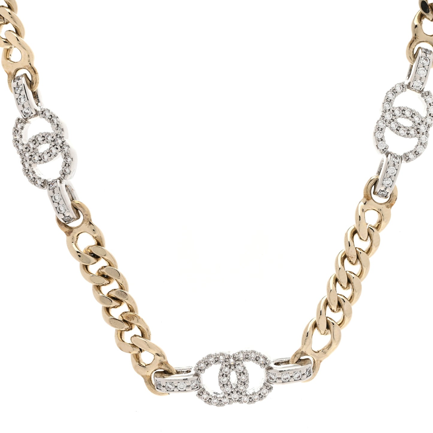 Crystal CC Chain Links Choker Necklace Gold