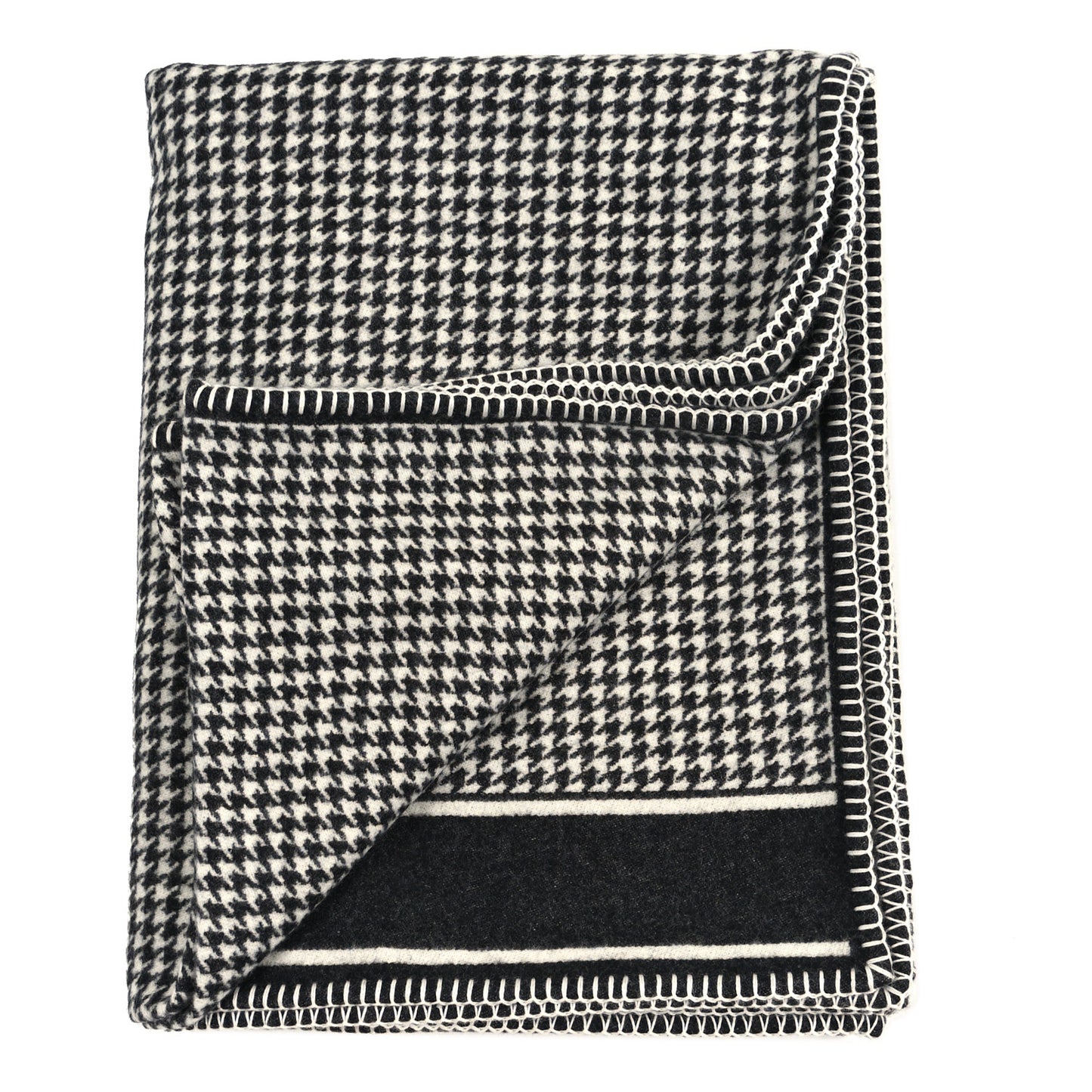 Cashmere Wool Houndstooth Throw Blanket Black