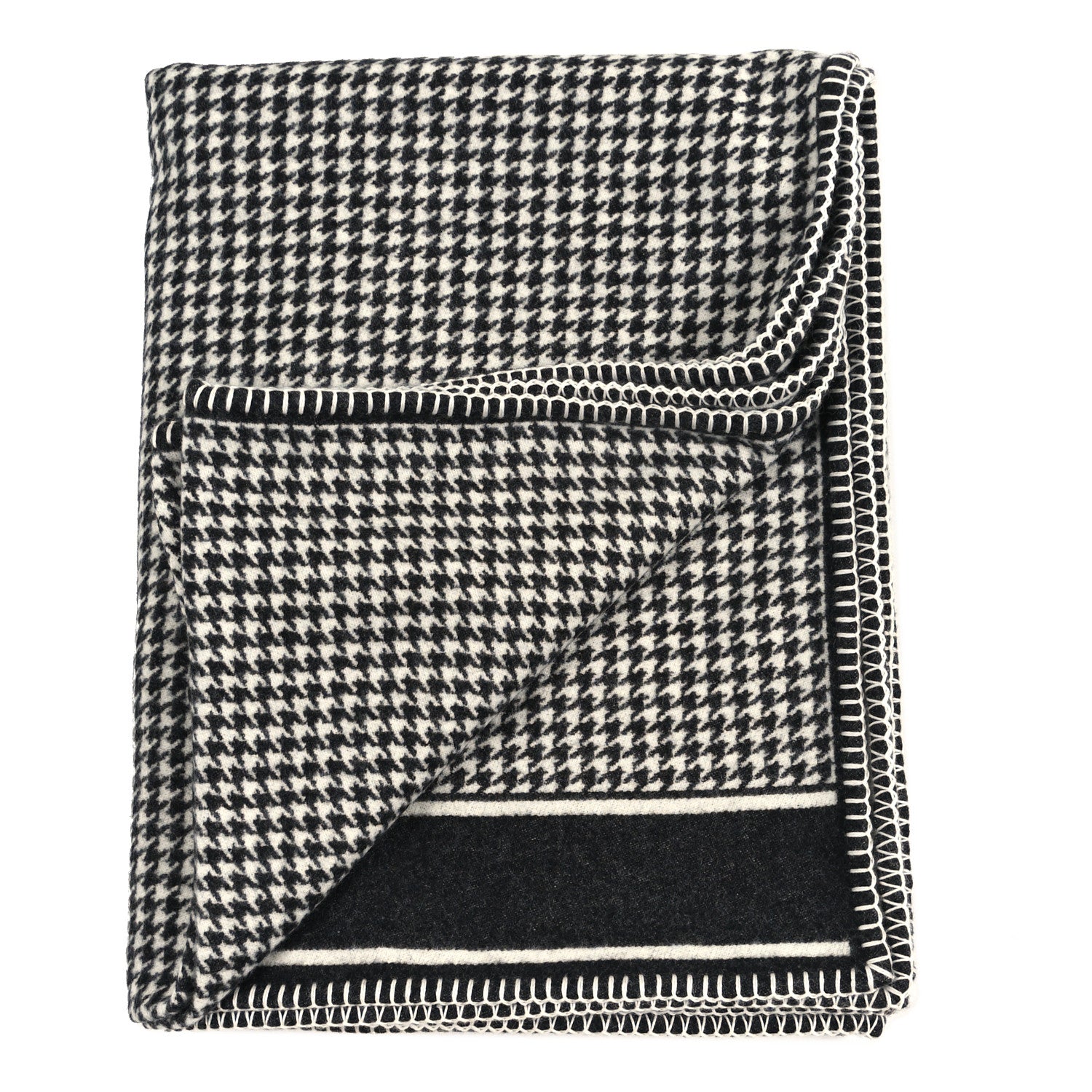 Christian Dior Cashmere Wool Houndstooth Throw Blanket Black 2 of 3