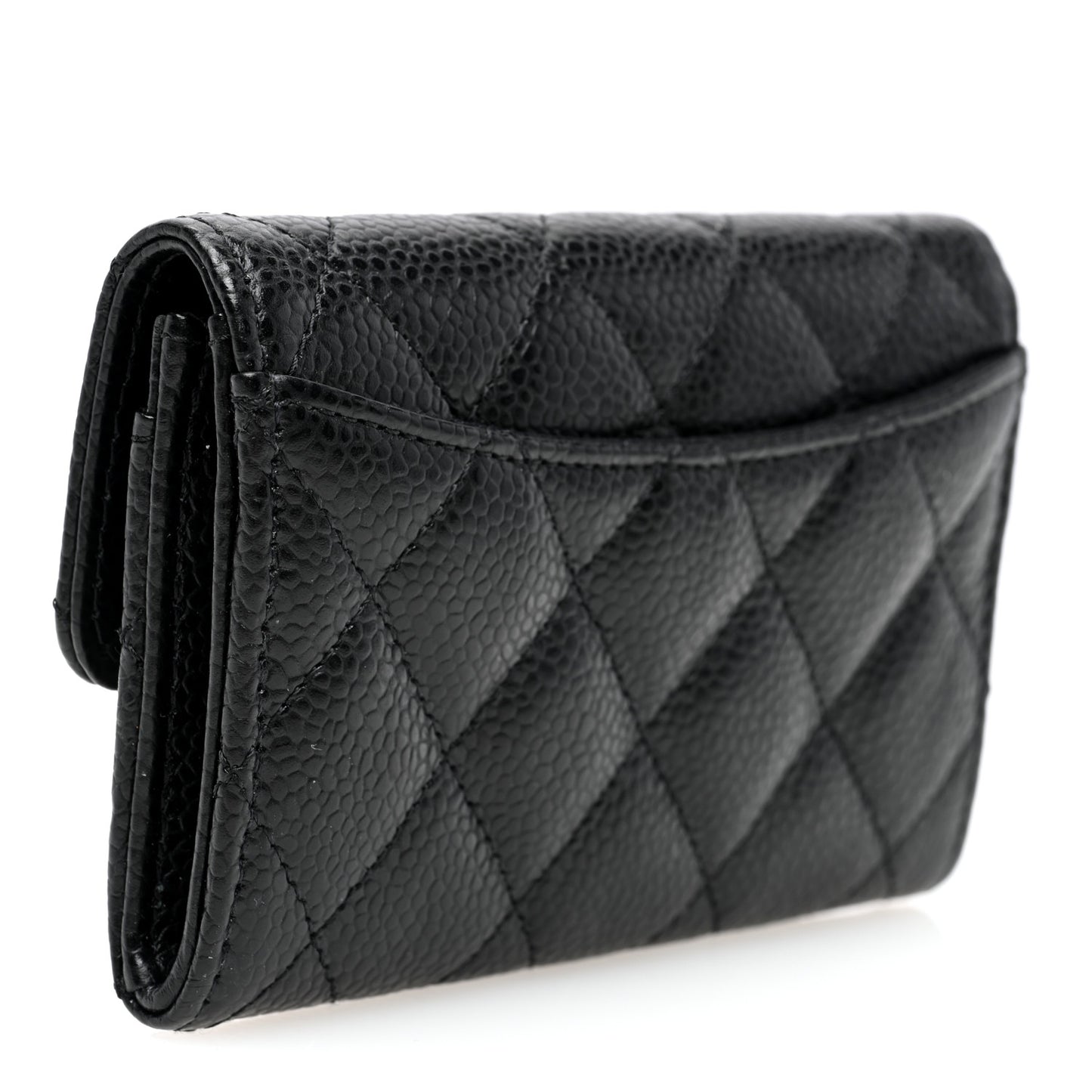 Caviar Quilted Flap Card Holder Wallet Black