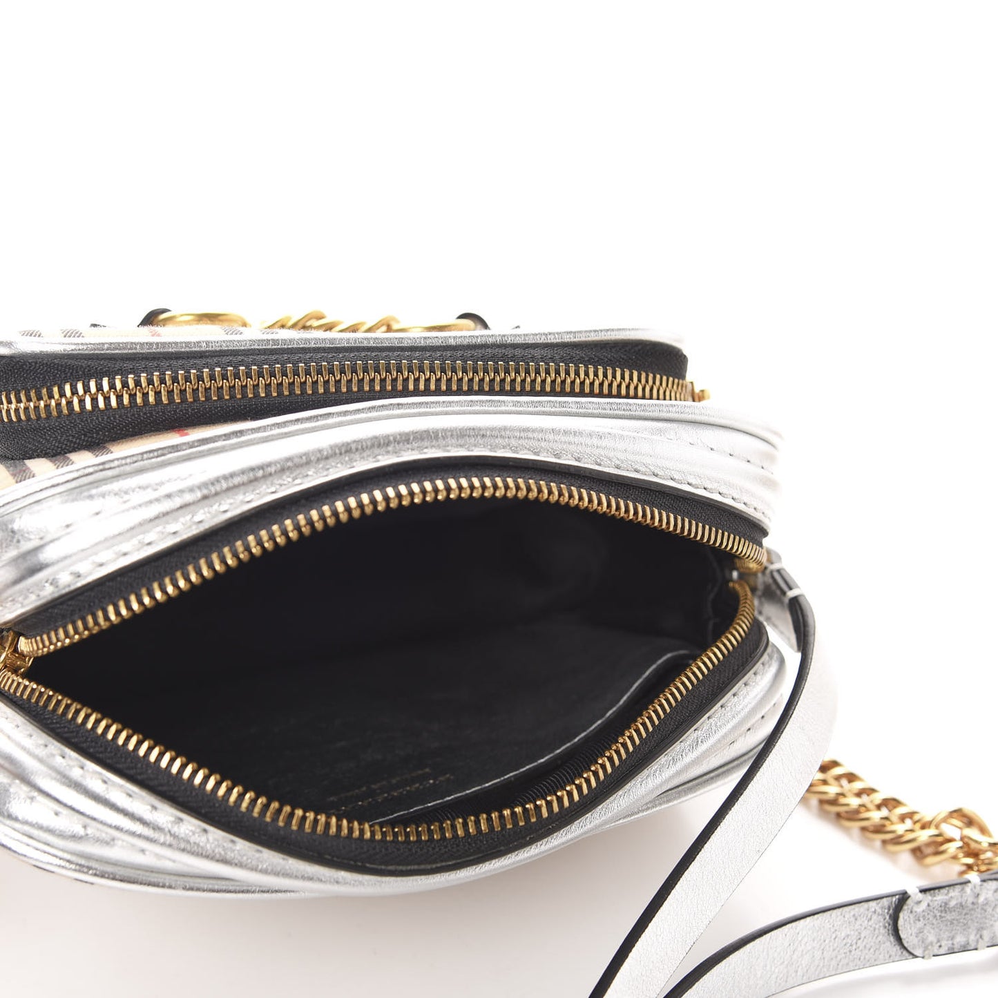 Smooth Calfskin 1983 Knight Check Link Camera Bag Silver