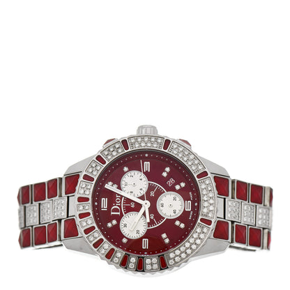 Christian Dior Stainless Steel Diamond Pave Sapphire 38mm Christal Chronograph Quartz Watch Red 2 of 5