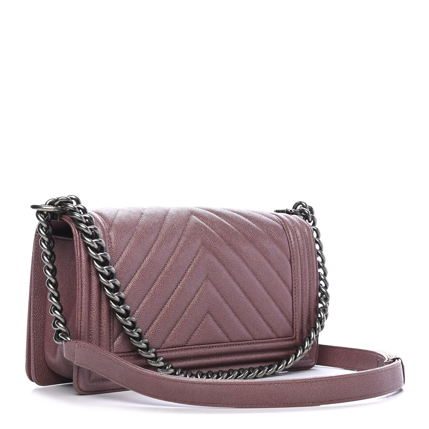 Chanel Metallic Caviar Chevron Quilted Medium Boy Flap Dark Pink 3 of 9
