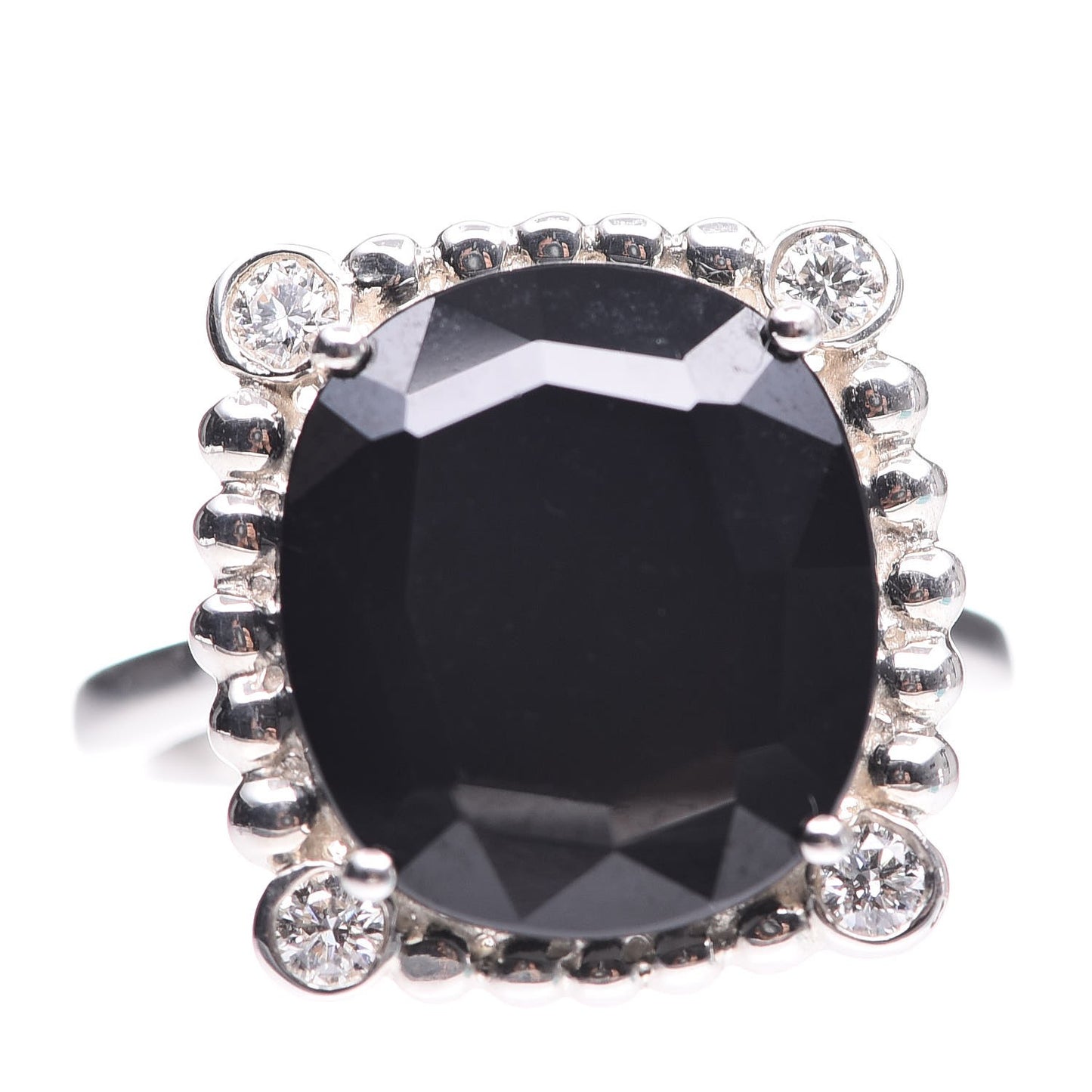 Sterling Silver Black Spinel Diamond 15mm Ziegfeld Ring 50 5.25