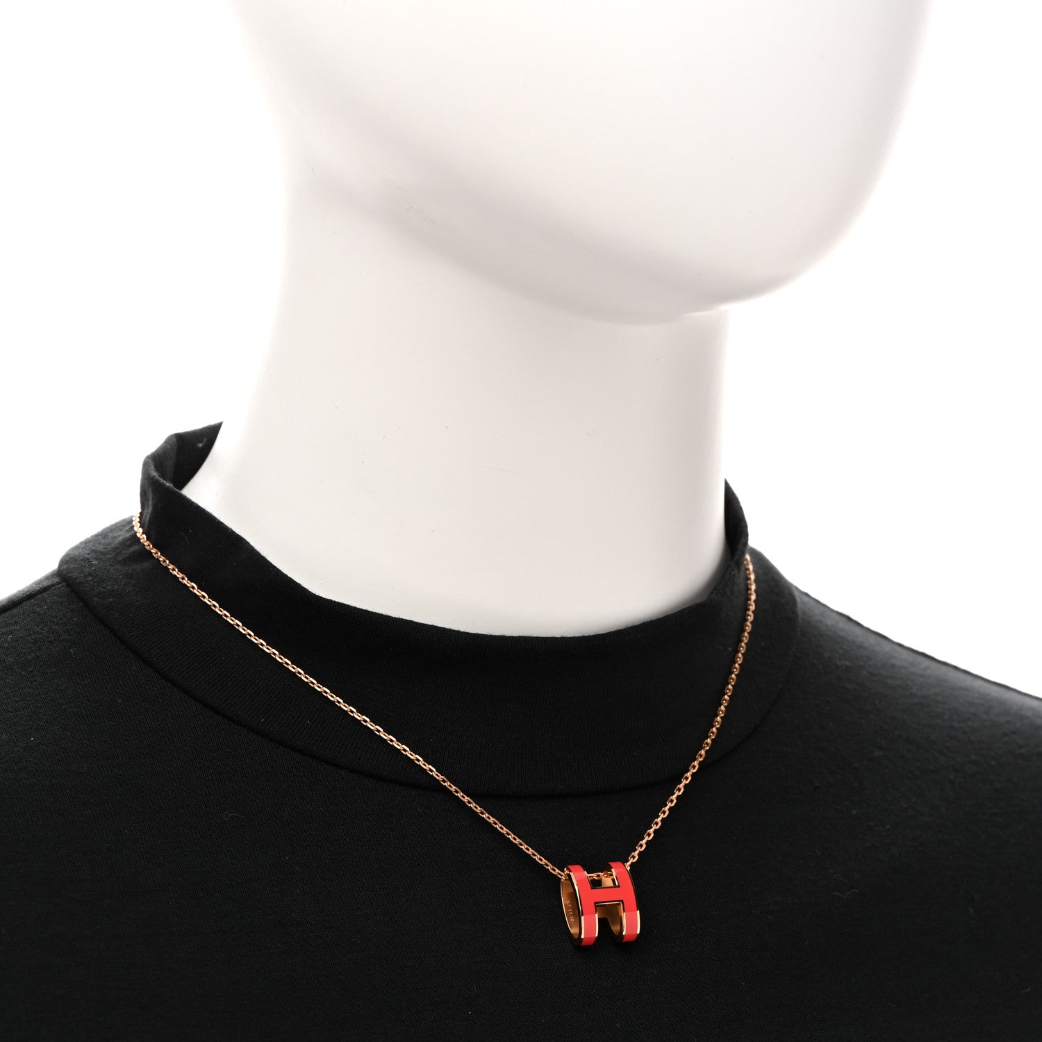 Hermes Lacquered Gold Pop H Pendant Necklace Rose Extreme 2 of 6