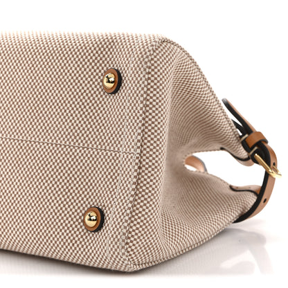 Valentino Garavani Cotton Canvas Calfskin Vlogo Small Antibes Tote Naturale Tobacco 9 of 12