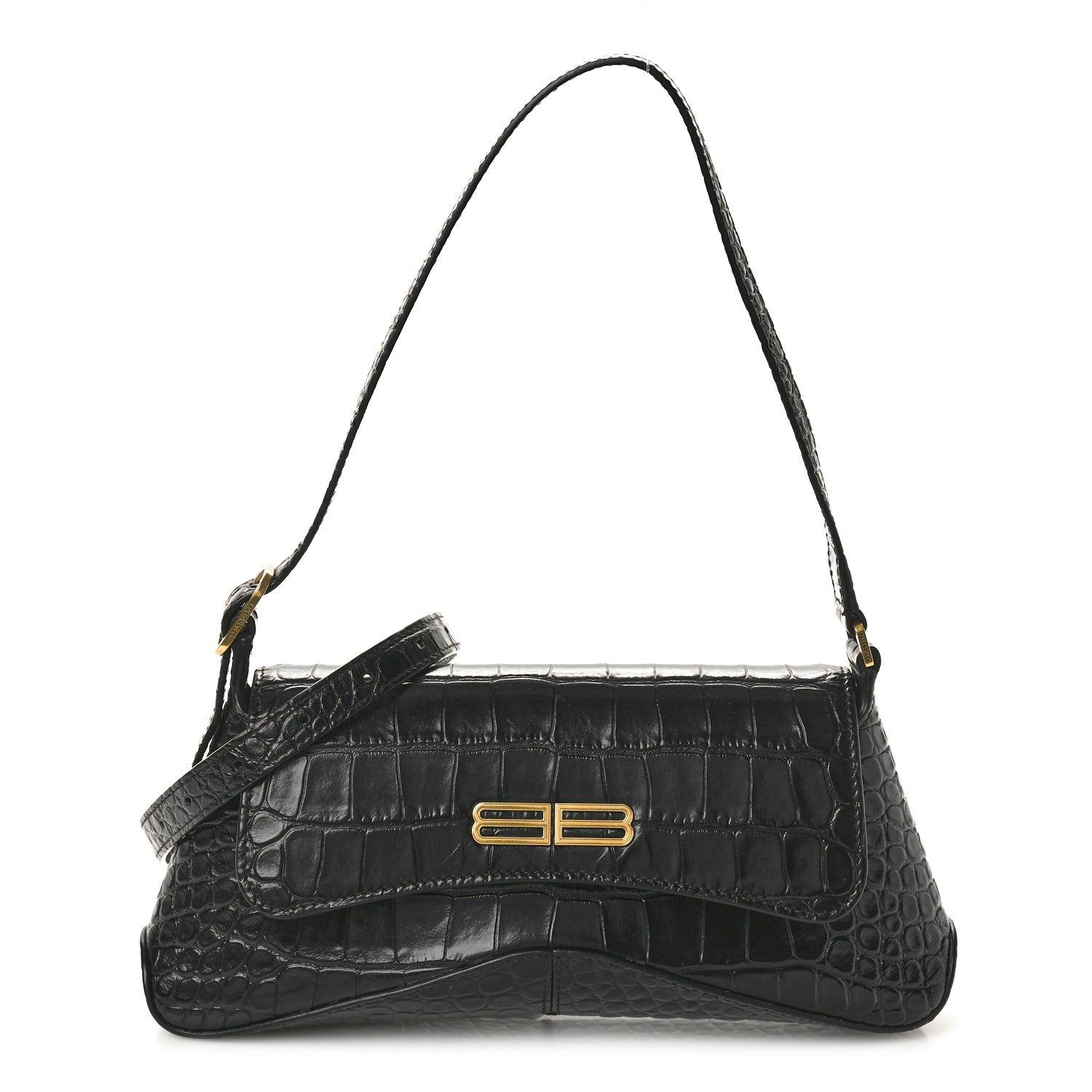 Balenciaga Shiny Super Supple Calfskin Crocodile Embossed Small XX Flap Stretch Bag Black 1 of 8
