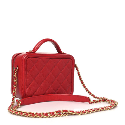 Chanel Caviar Quilted Small CC Filigree Vanity Case Red 3 of 10
