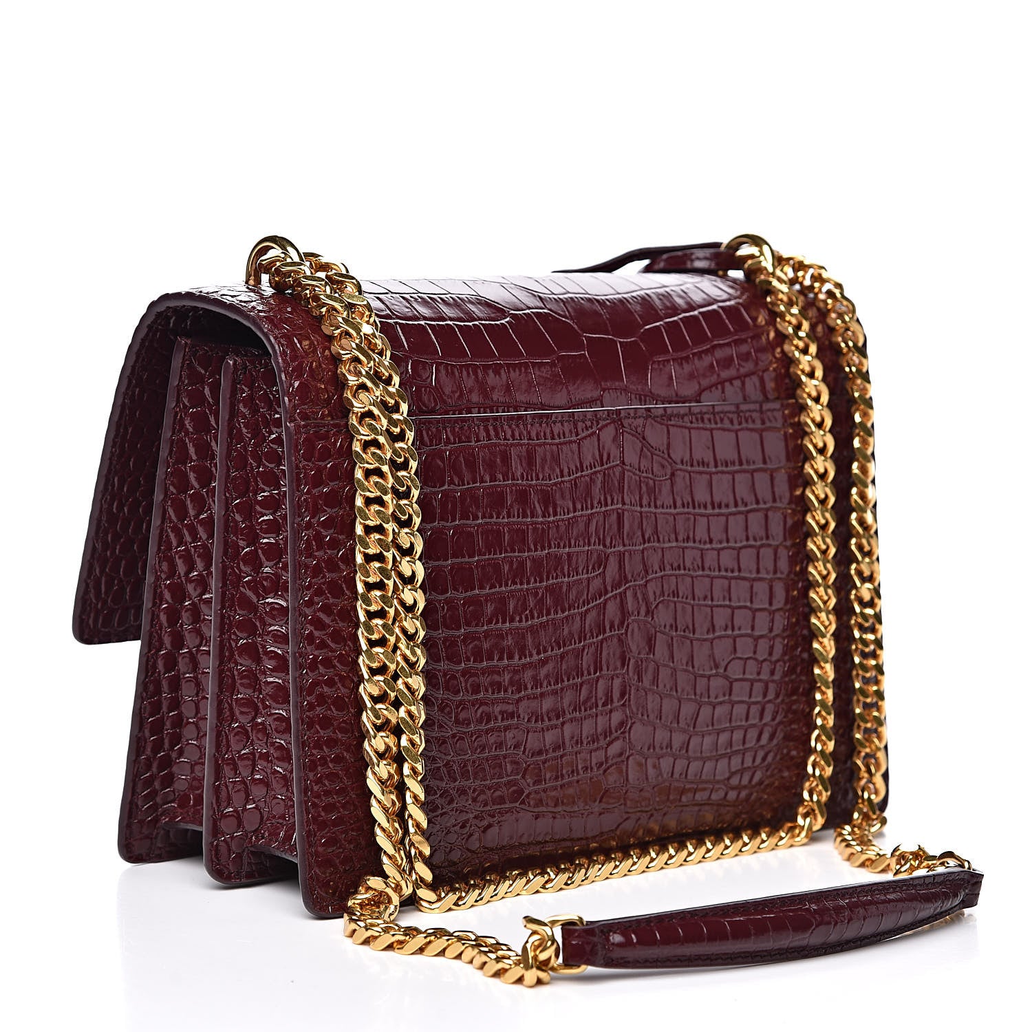 Saint Laurent Calfskin Crocodile Embossed Medium Monogram Sunset Rouge Legion 3 of 10