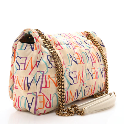 Saint Laurent Silk Carre Rive Gauche Print Patchwork Monogram Medium Jamie Multicolor White 3 of 10