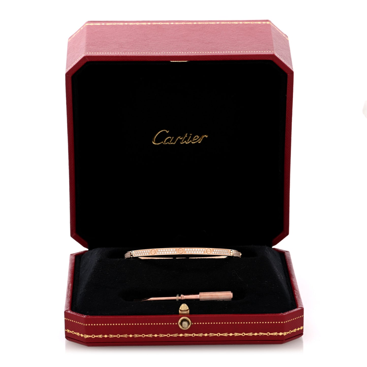 18K Pink Gold Diamond Small LOVE Paved Bracelet 17