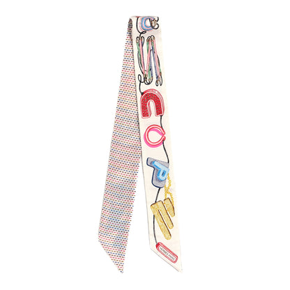Hermes Silk Kantha Chevaloscope Neon Twilly White Bleu Rouge 2 of 4