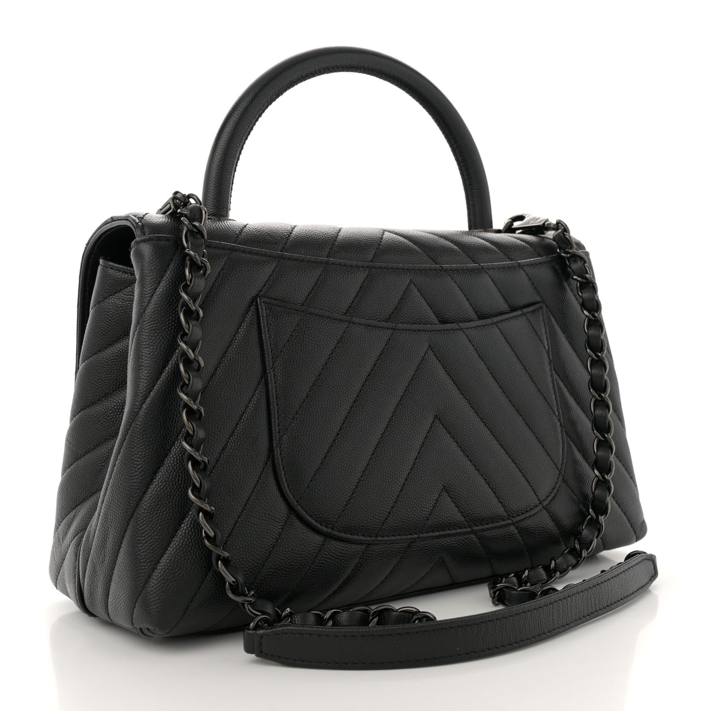 Caviar Chevron Quilted Small Coco Handle Flap So Black