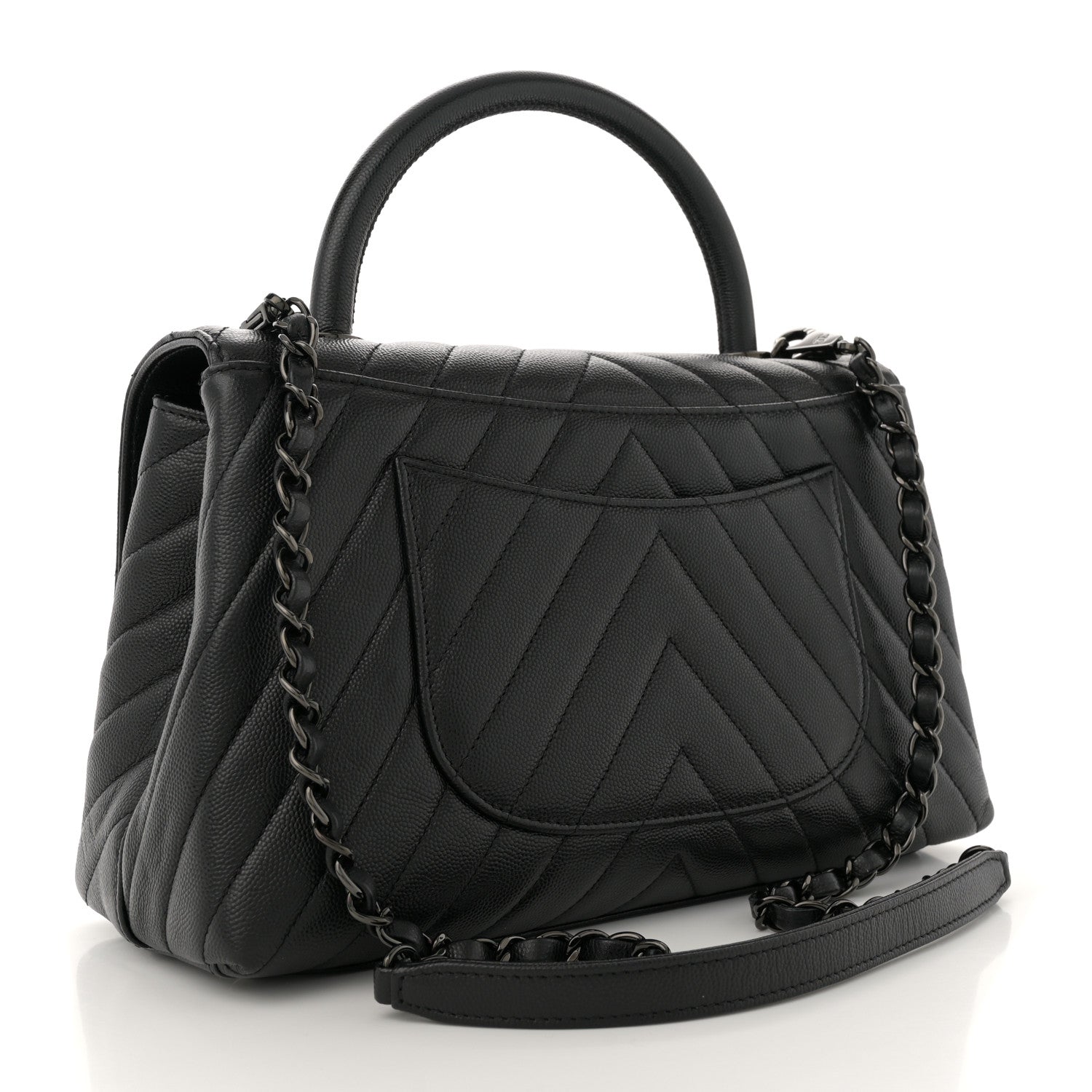 Chanel Caviar Chevron Quilted Small Coco Handle Flap So Black 3 of 11