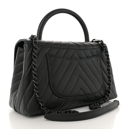 Chanel Caviar Chevron Quilted Small Coco Handle Flap So Black 3 of 11