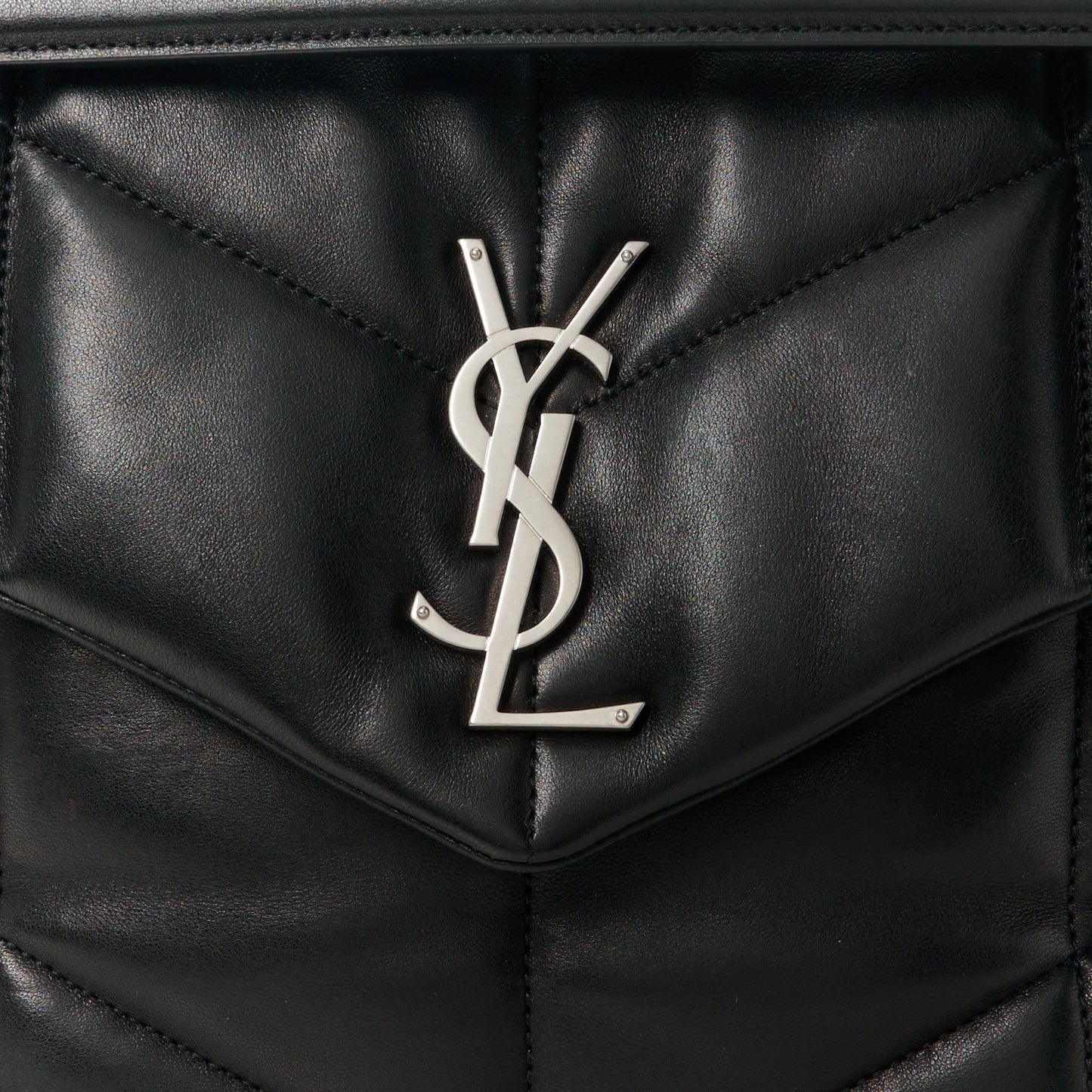 Lambskin Quilted Medium Loulou Puffer Monogram Chain Satchel Black