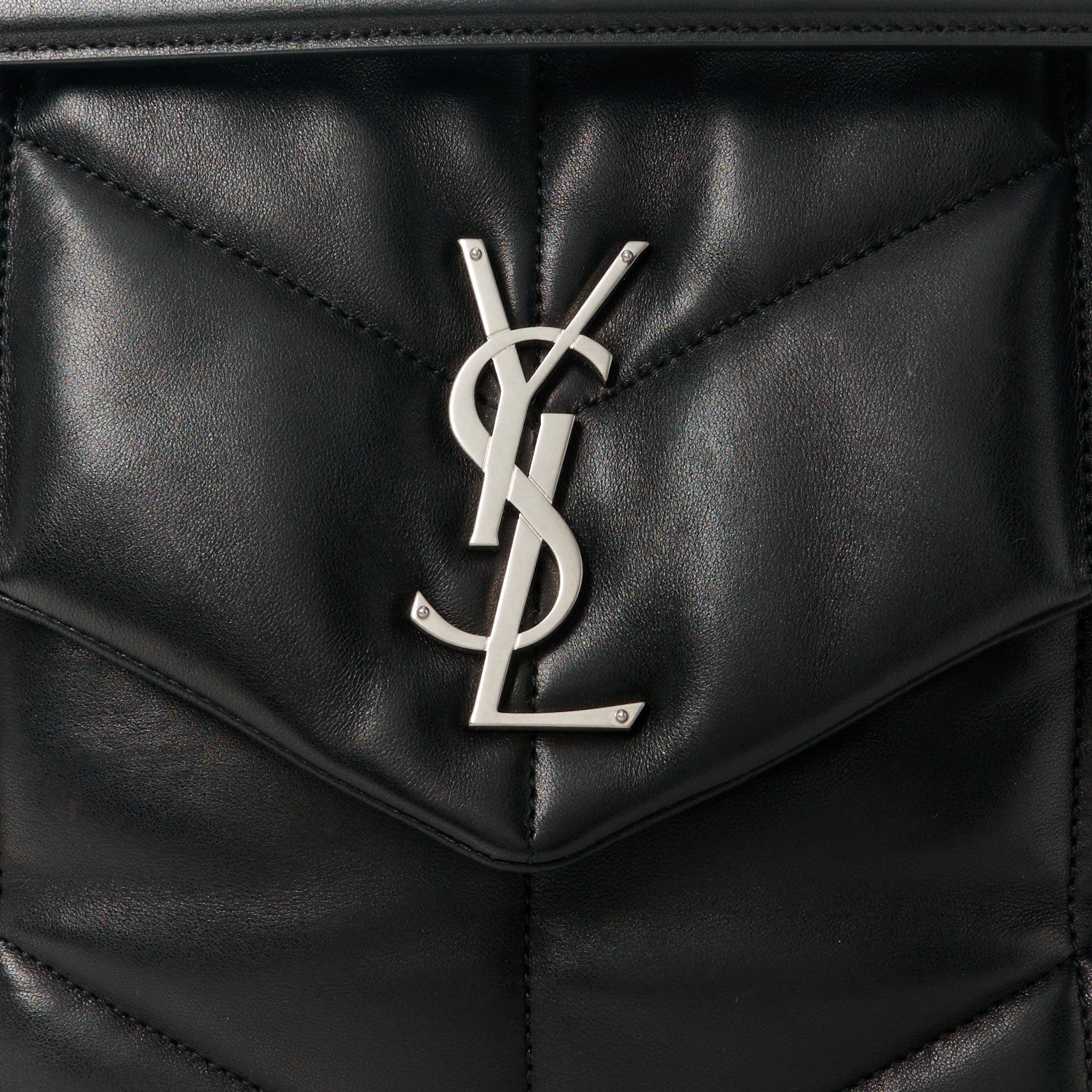 Saint Laurent Lambskin Quilted Medium Loulou Puffer Monogram Chain Satchel Black 9 of 11