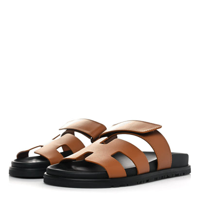 Hermes Calfskin Womens Chypre Sandals 36 Gold 3 of 10