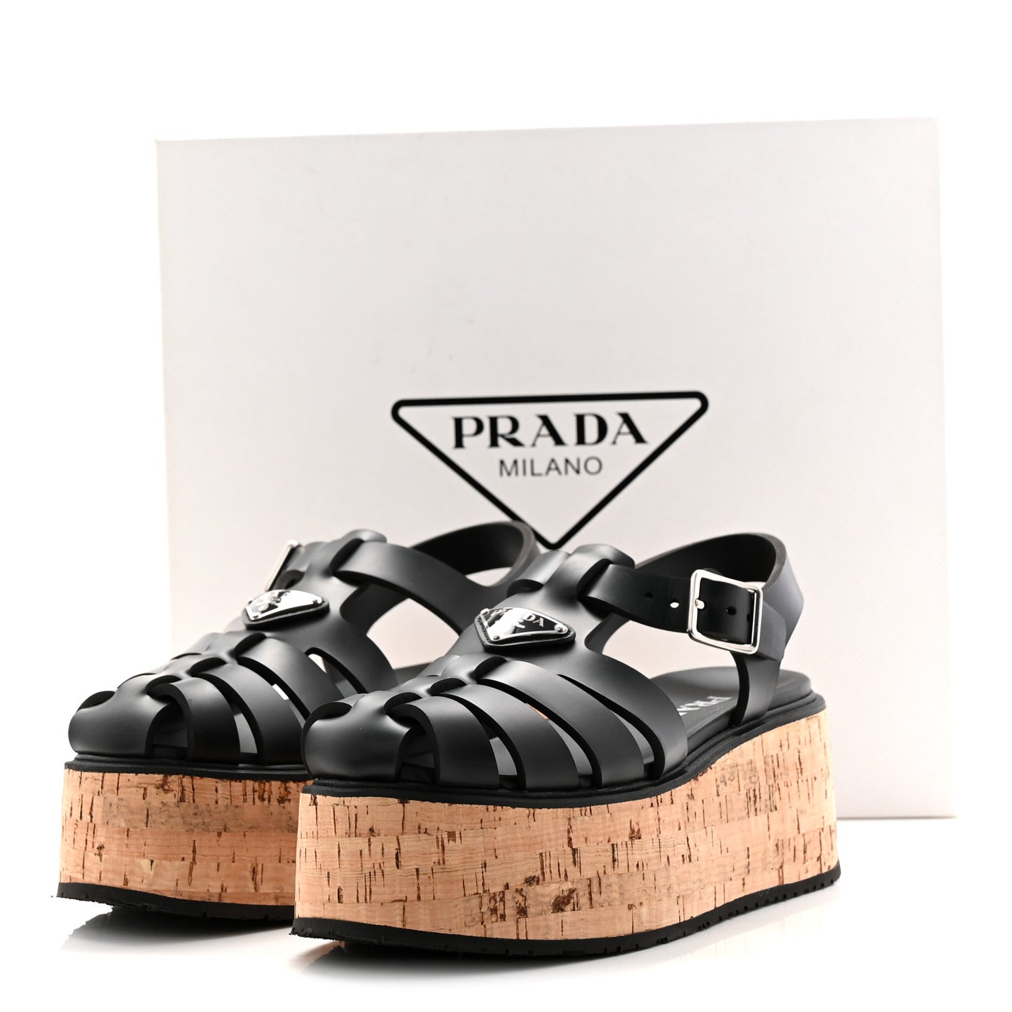 Foam Rubber Cork Triangle Logo Platform Cage Sandals 38 Black