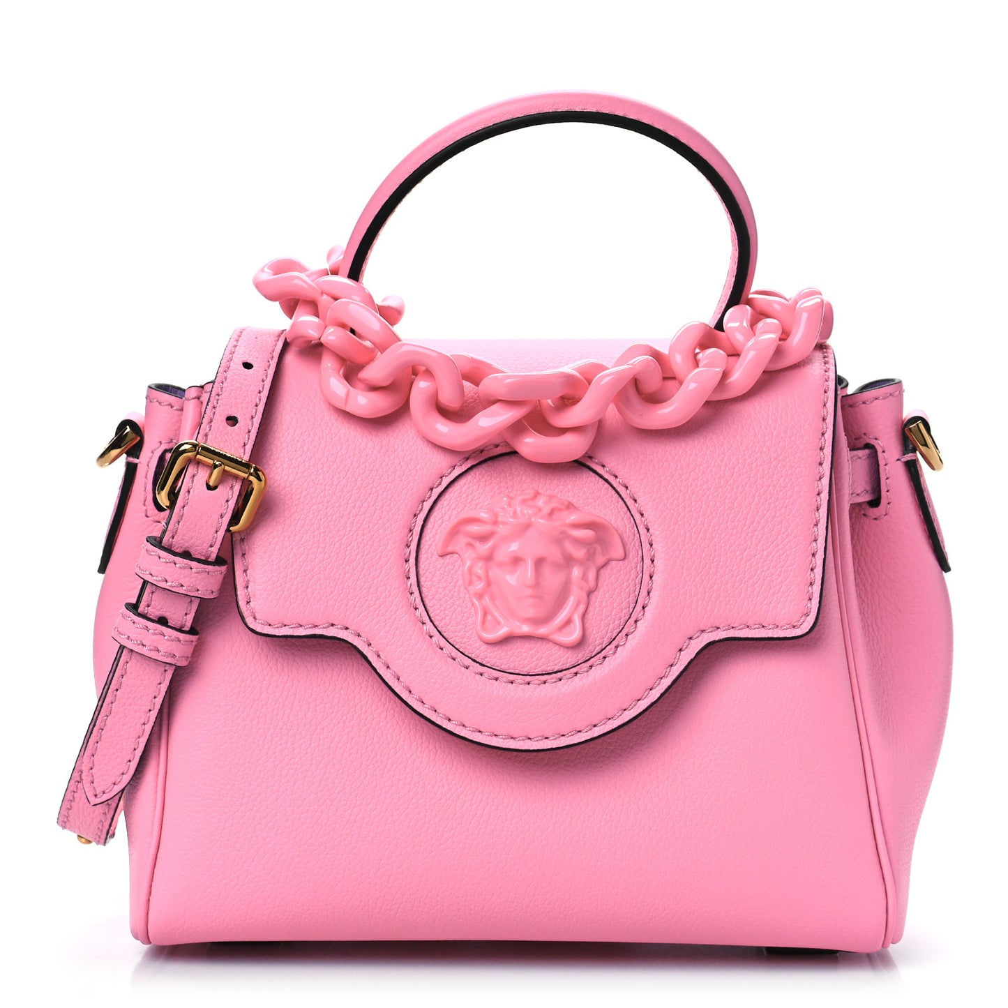 Grained Calfskin Small La Medusa Top Handle Bag Pink