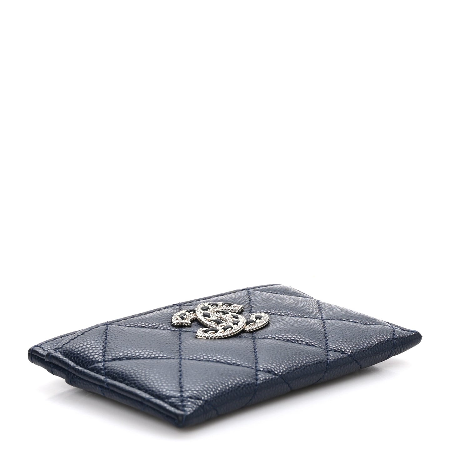 Caviar Quilted Crystal Card Holder Blue