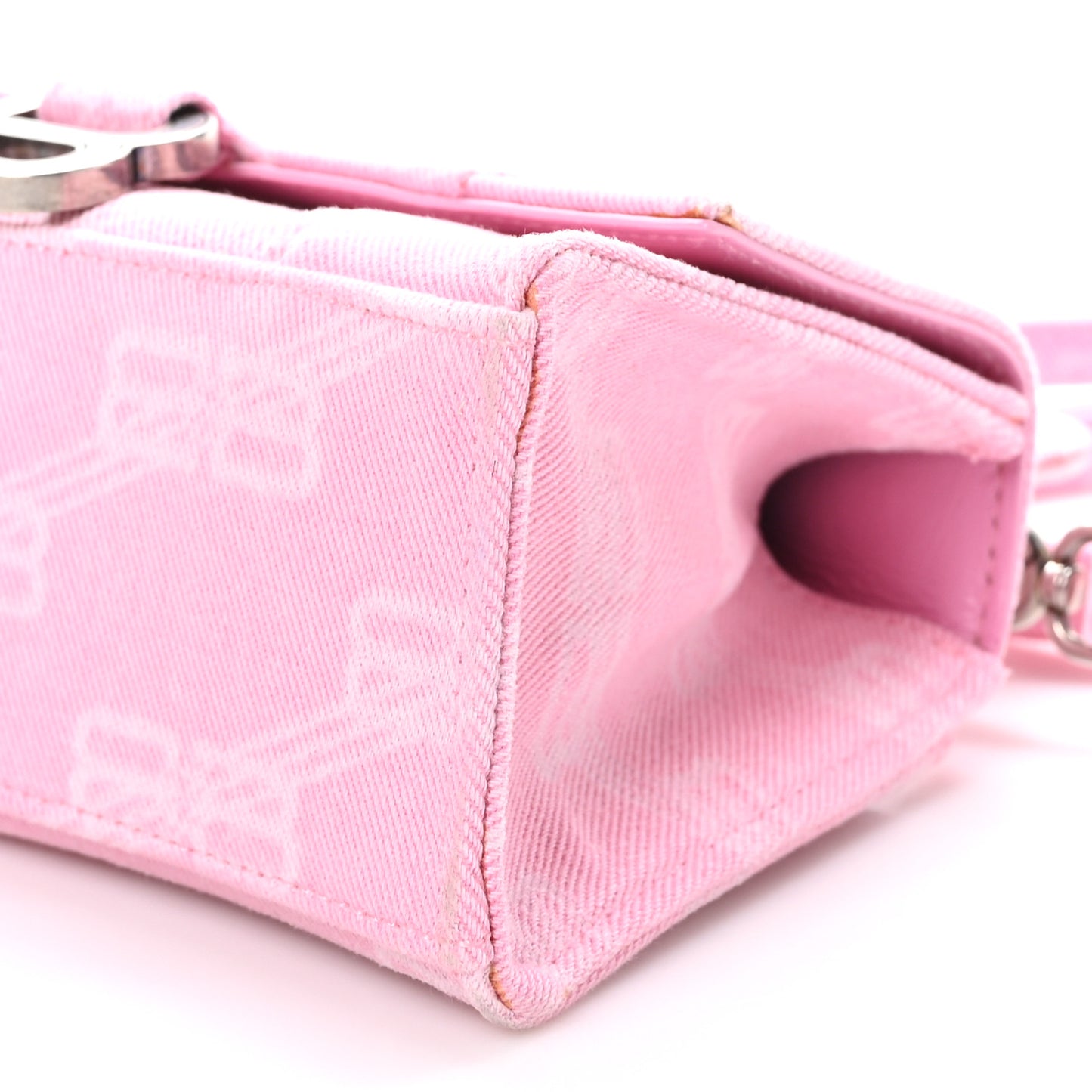 Washed Denim BB Monogram Hourglass Top Handle Bag XS Pink