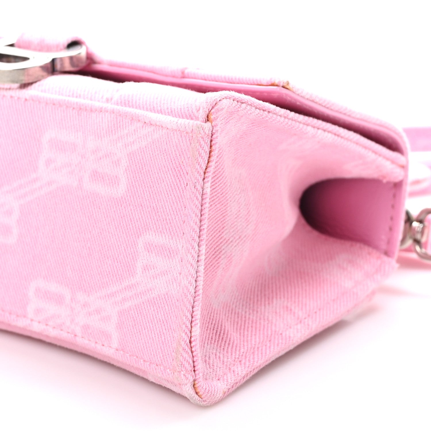 Balenciaga Washed Denim BB Monogram Hourglass Top Handle Bag XS Pink 11 of 12