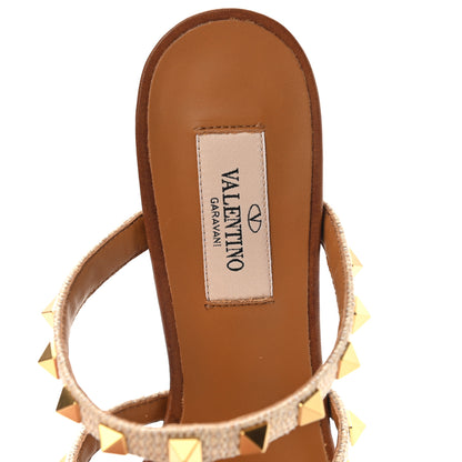 Valentino Garavani Raffia Calfskin Rockstud 60mm Caged Slide Sandals 37.5 Naturale 7 of 11