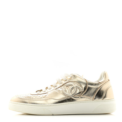 Chanel Laminated Calfskin CC Womens Sneakers 38 Golden 1 of 11