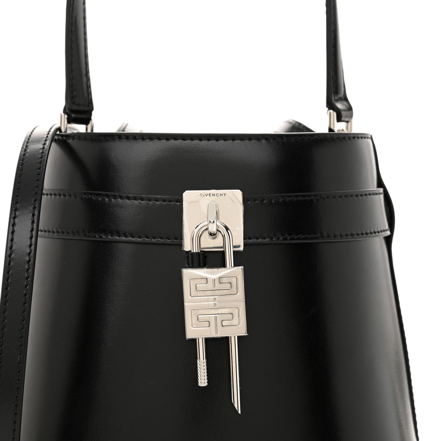 Box Calfskin Shark Lock Bucket Bag Black